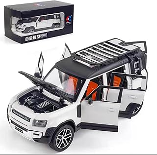 لعبة سيارات لاند روفر ديفندر بمقياس 1:24، مجموعة سيارات معدنية فاخرة مصبوبة | ألعاب قابلة للتجميع | مصنوعة من خليط معدني من الزنك مع أضواء أماميه وخلفية وصوت | أبواب مفتوحة - (أبيض)