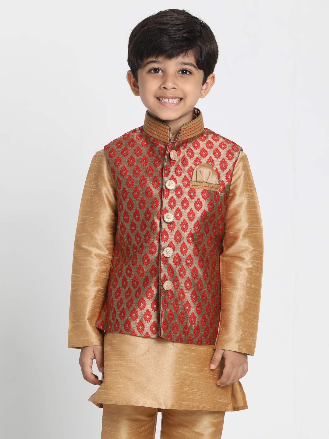 Jbn Creation Boys' Maroon And Gold Silk Blend Nehru Jacket (Vasbj025Ma, For 3-4 Years)