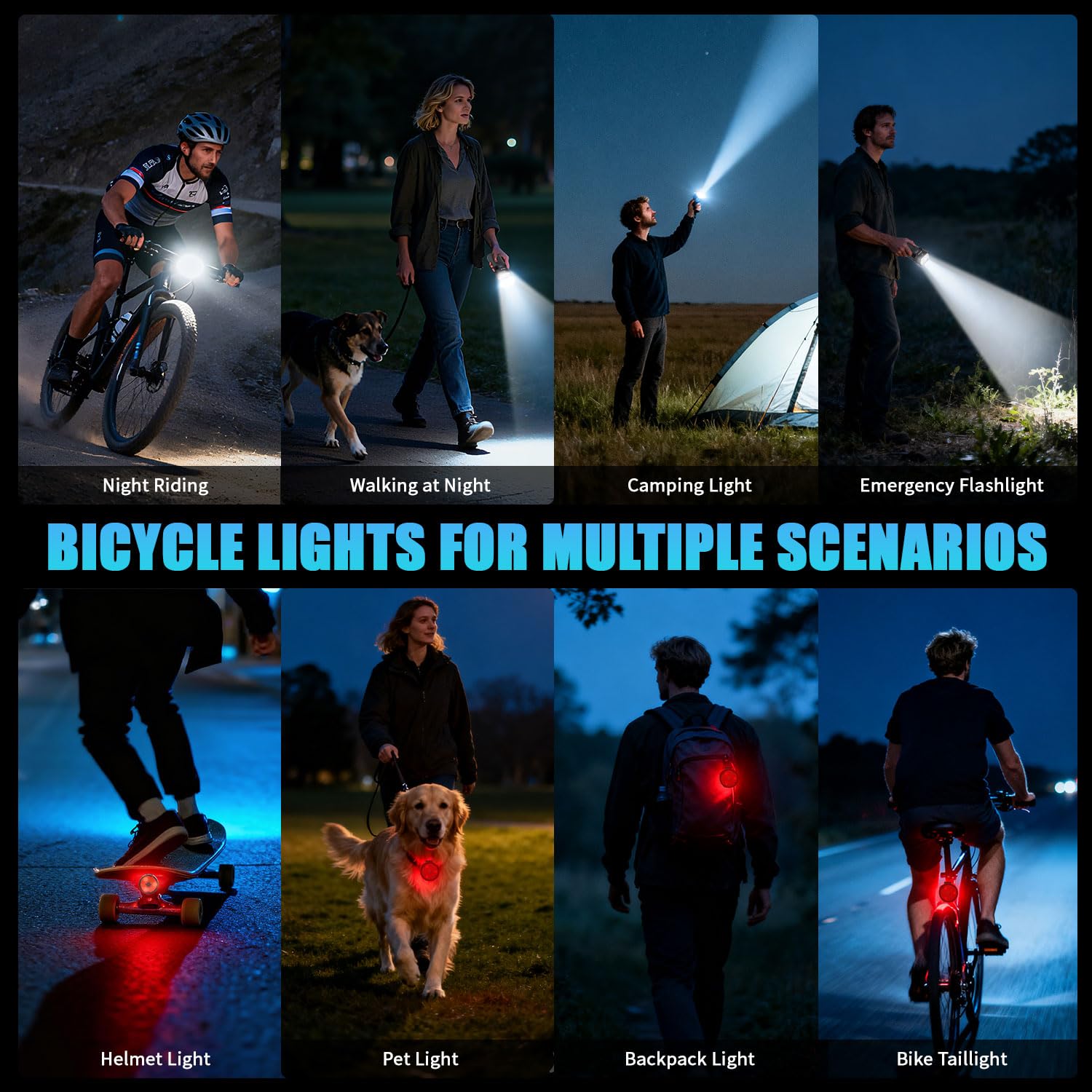 Luci per bici luminose, 2000 lumen, luci per bici per guida notturna, robusta luce per bicicletta in lega di alluminio, impermeabile IP65 e faro ricaricabile tramite USB