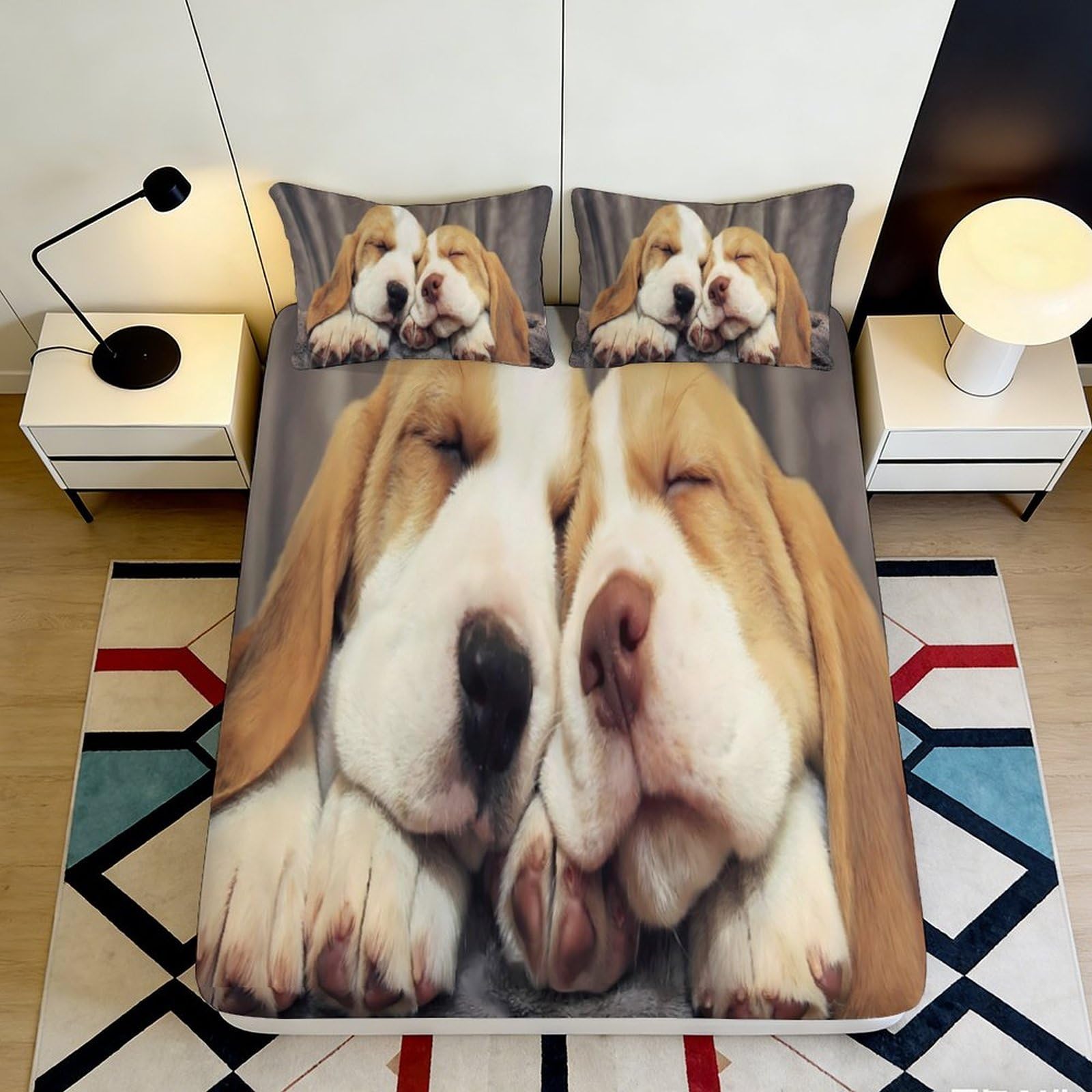 Pnayamiorkfel Style-9 3D Printed Sleeping Beagle Fitted Sheet Microfiber Soft Dog Puppy Bed Cover, Bedroom Decor, Mattress Protection 90X200x25cm