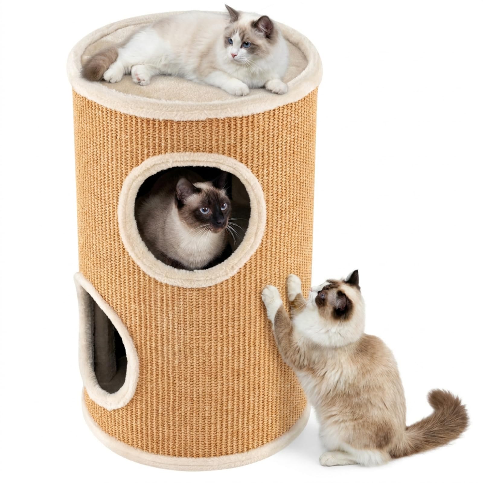 Maxmass Cat Condo with Sisal Scratching Pad (36 x 36 x 59.5 cm,Brown)