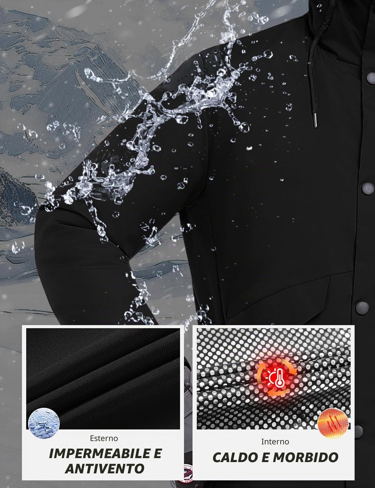 TOMEEK Giubbotto Invernale Uomo Impermeabile Giacca Antivento Cappotto Invernale Caldo per Uomo Tuta da Sci con Misurazione della Temperatura Cappuccio e Bussola