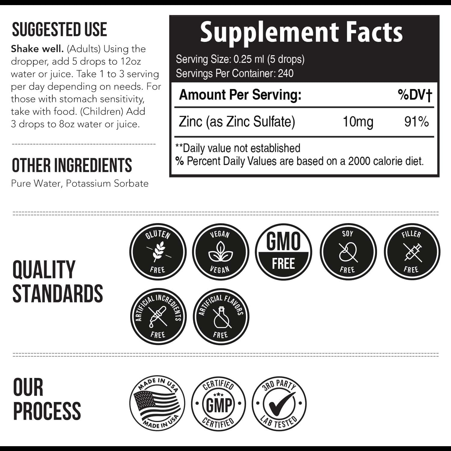 Ionic Liquid Zinc - 8 Month Supply, Adjustable Doses for Entire Family - Zinc Sulfate Form, Vegan, Glass Bottle - Immunity, Brain, Thyroid Support - Best Absorption of Zinc Supplements (2 oz.)