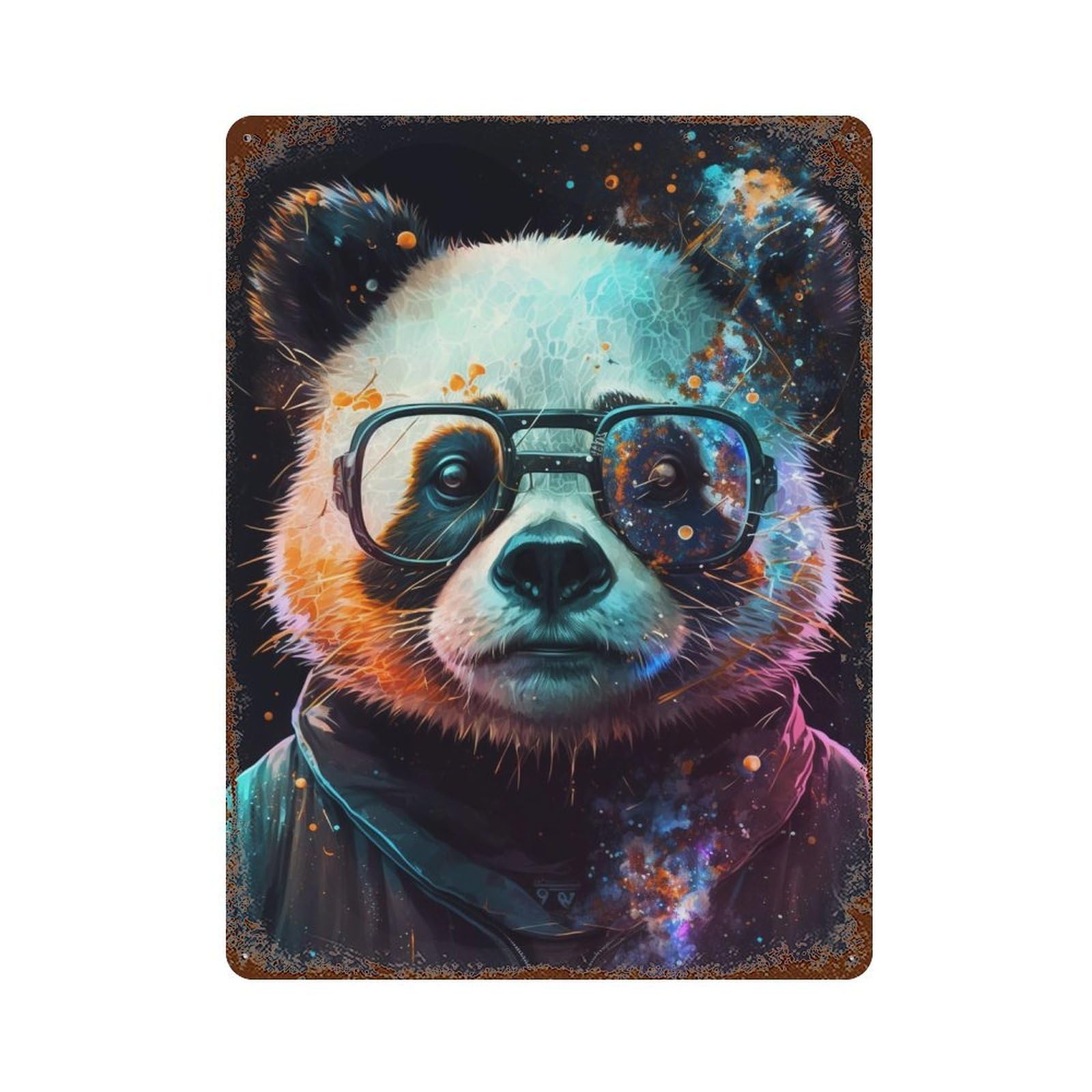 Colorful Panda with Glasses -2 Weathered Tin Sign 15.7"x11.8", Decorative Metal Wall Art for Garage, Bar And Workshop Decor