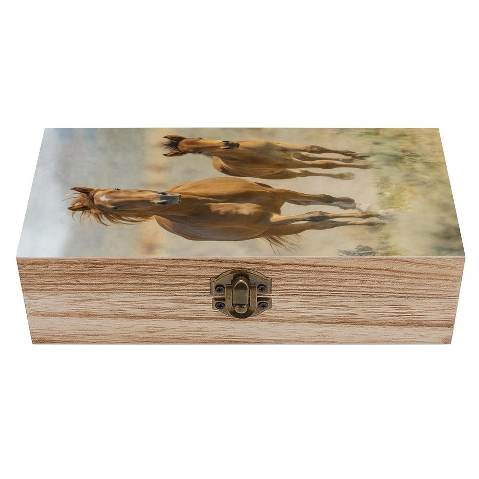 HLBSDM Running Horses Wooden Storage Vintage Keepsake Decorative Boxs