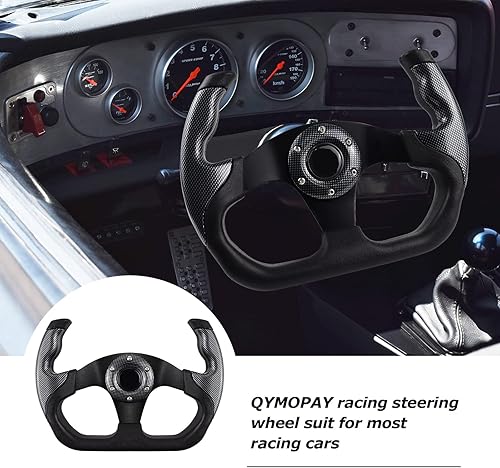 Miniatura 5 de Volante universal de carreras, 6 pernos antideslizante de cuero y aluminio para juegos con botón de bocina para carreras, conducción de simulador de