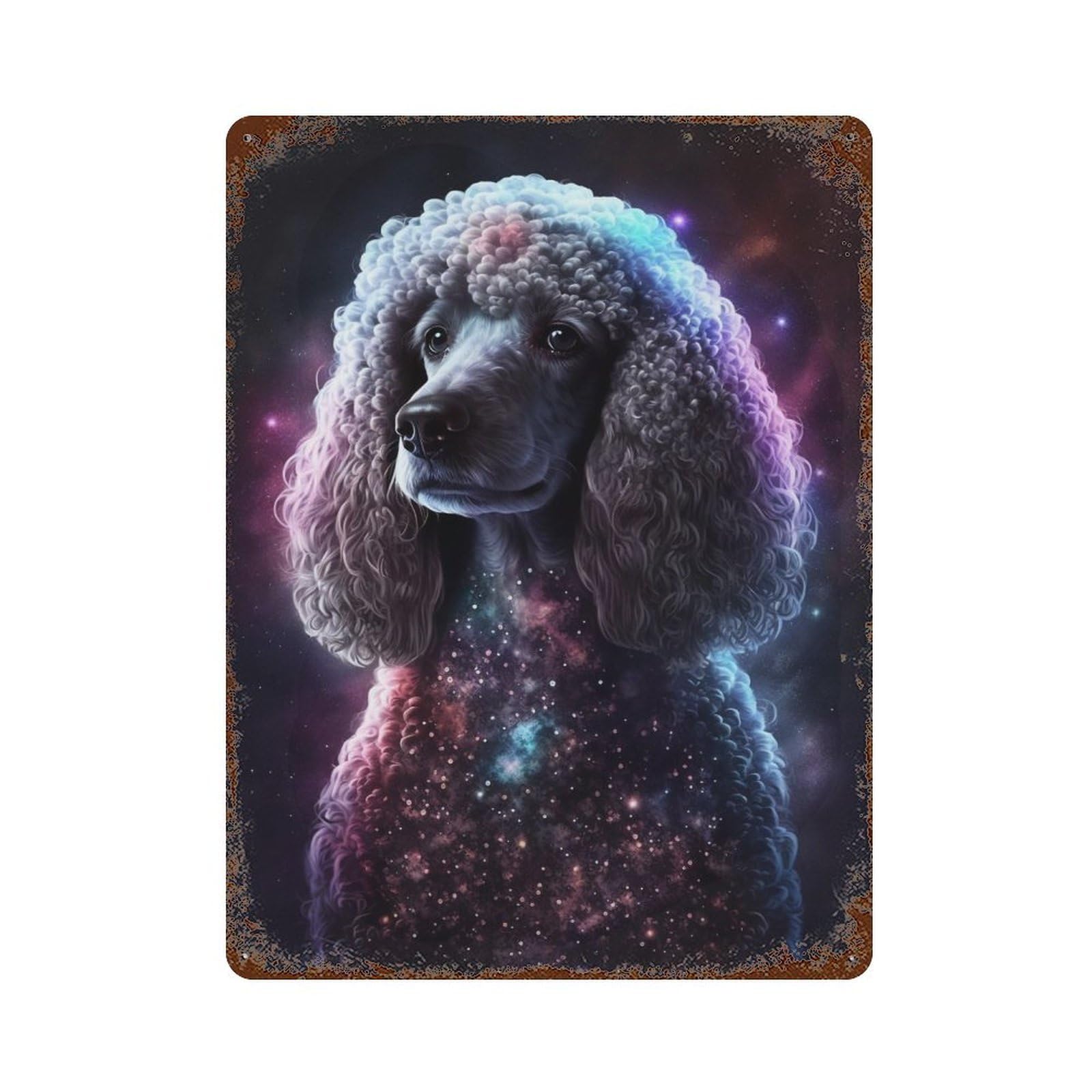 Cosmic Poodle Portrait Aged Metal Wall Plaque 15.7"x11.8", for Pub, Kitchen And Man Cave Decor, Decorative Metal Wall Art