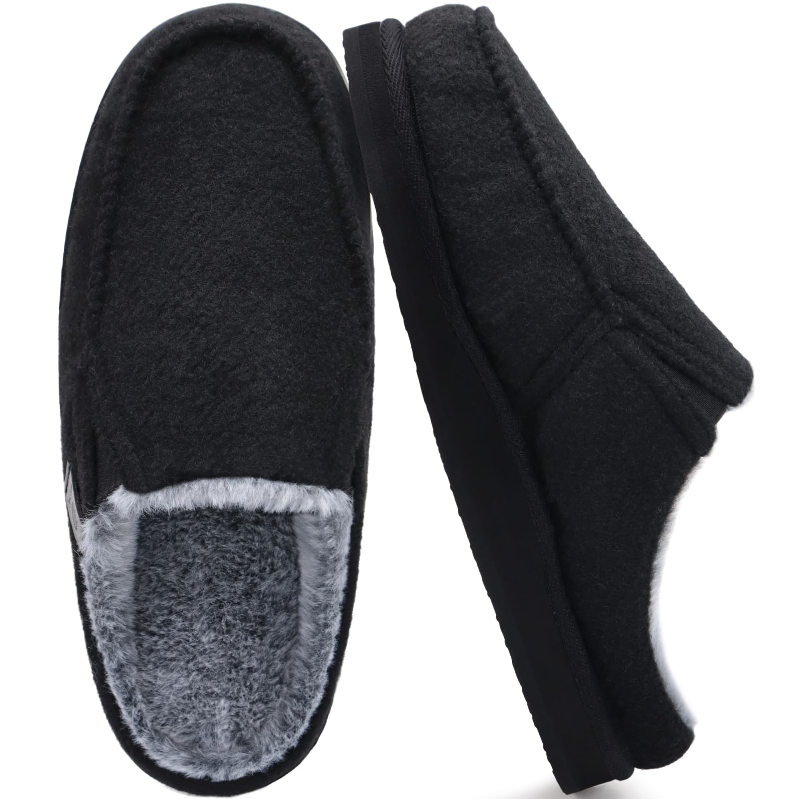 ONCAI Pantofole da Uomo in Comfort Pelo Cotone Strisce Ciabatte da Casa in Lana con Memory Foam Supporto Arco Suola in Gomma Taglia 40-50