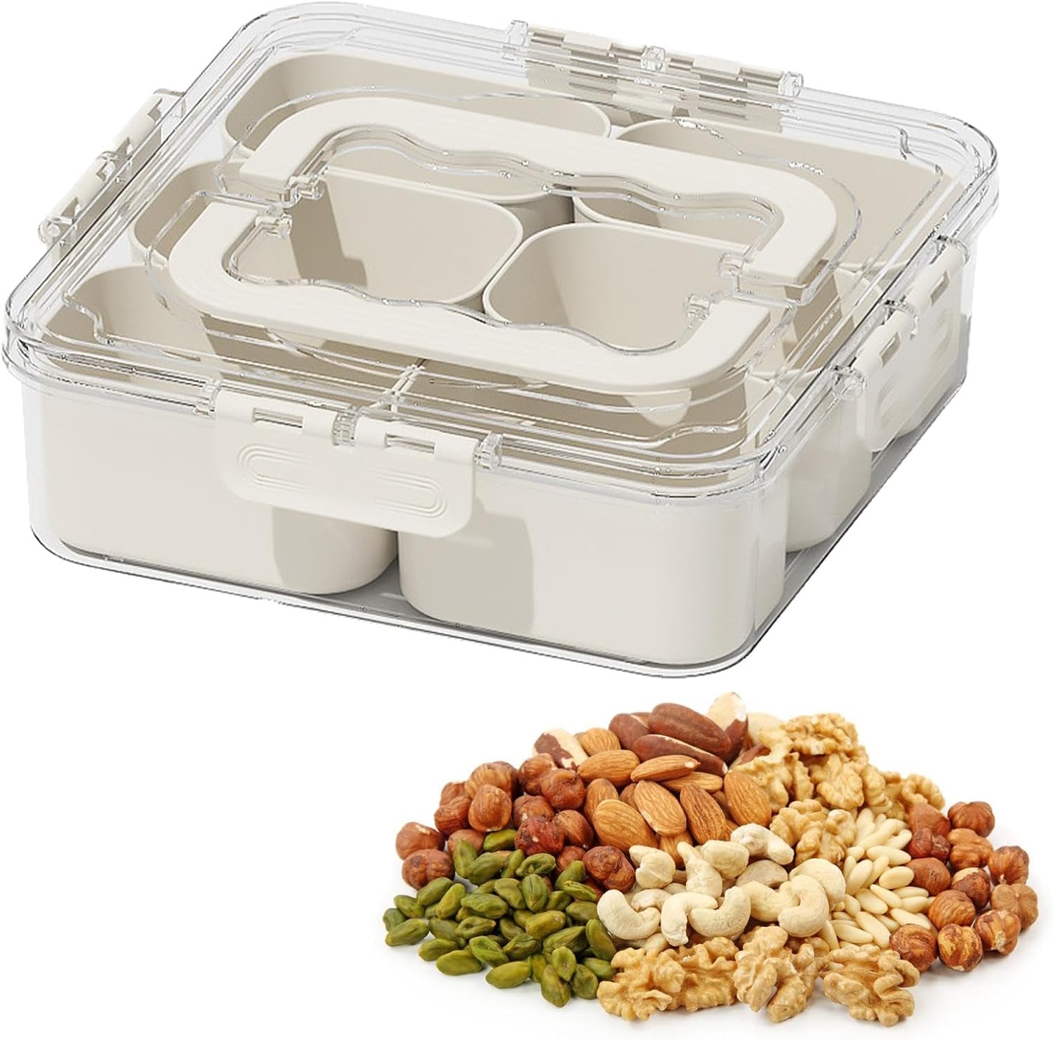 Asthi Vegetable Tray with Lid and Handle, 6 Compartments Serving Tray with Dividers, Portable Travel Snack Containers, Stackable Snack Box, Charcuterie Containers for Fruit, Vegetables, Salad 3
