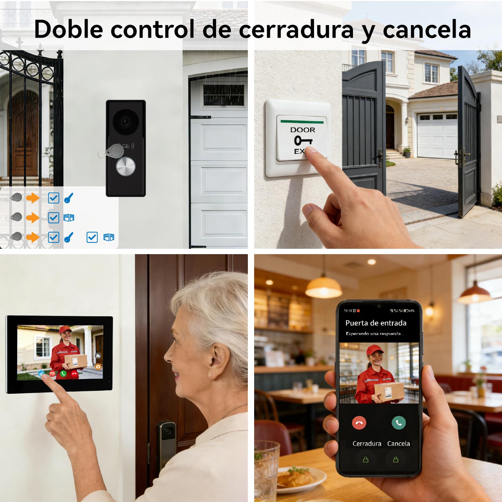 Kit de 2 Hilos Videoportero con conexión, Timbre Video Mirilla y 7'' Monitor Táctil a Color, Desbloqueo en App y RFID, Detección de Personas y Audio Bidireccional,WiFi6 2,4/5GHz