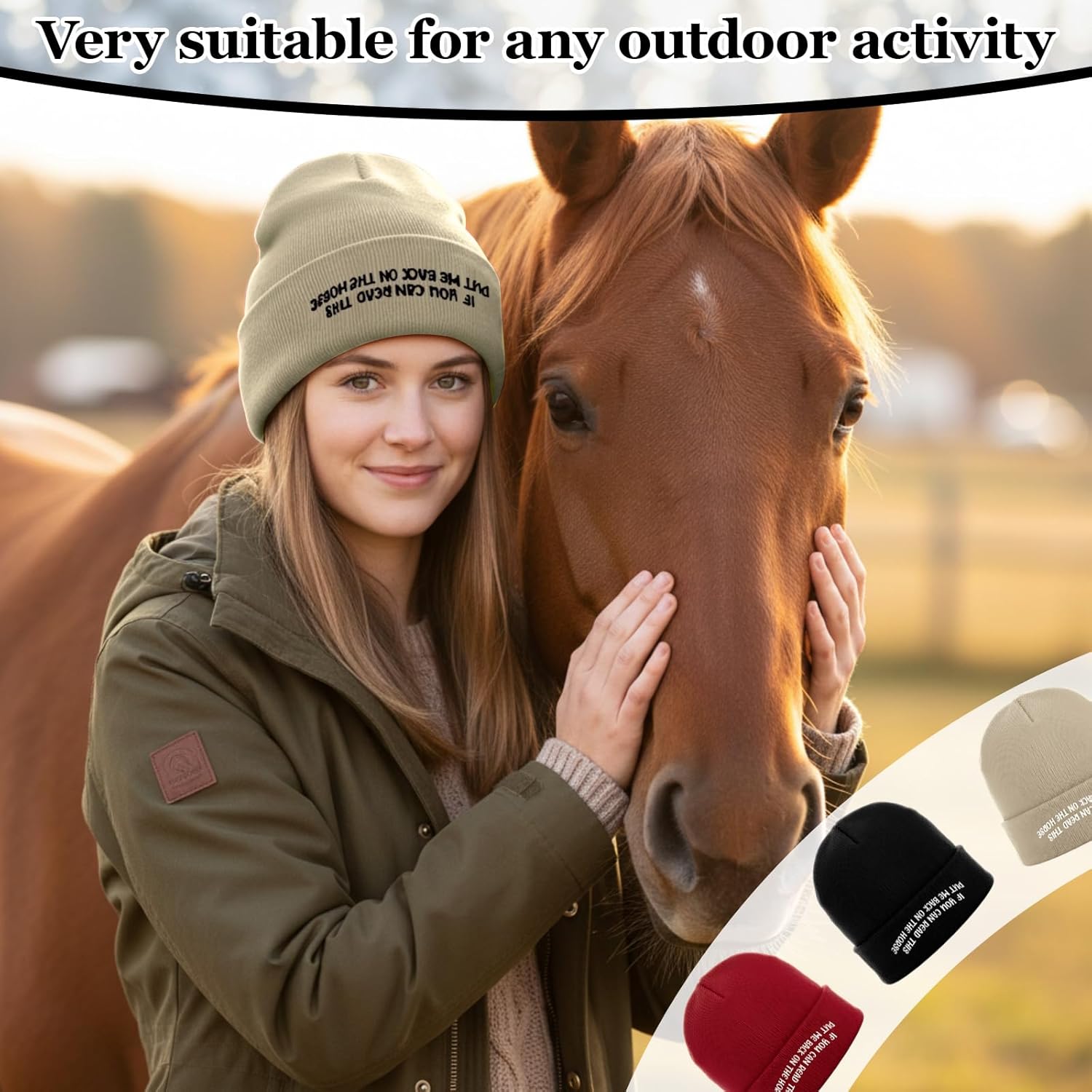 Horse Gifts for Womens Winter Knitted Hat, If You Can Read This Put Me Back on The Horse, Gift for Christmas - Image 4
