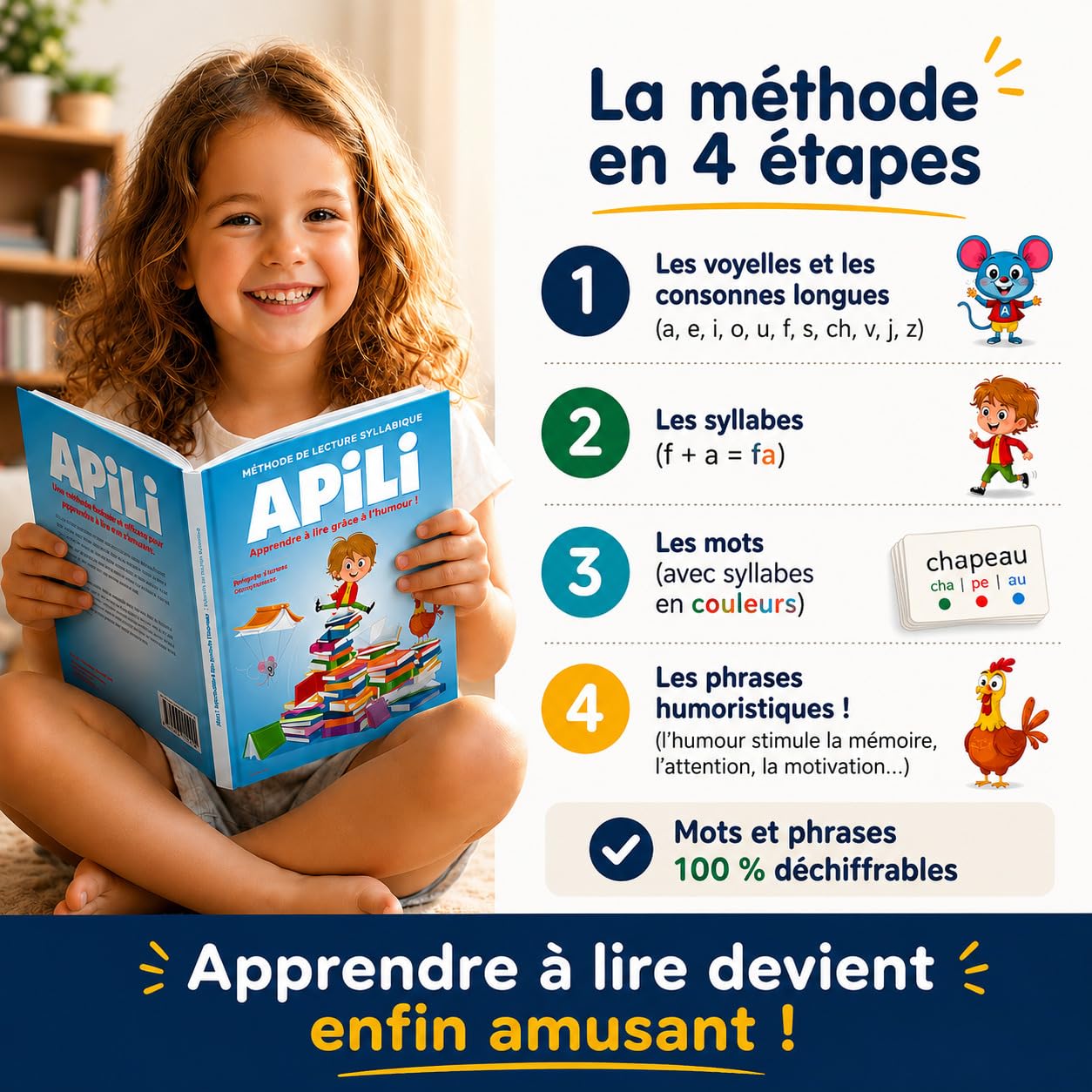Apili : Méthode de Lecture Syllabique Ludique – Apprendre à Lire Dès 5 Ans avec Syllabes en Couleurs et Humour – Grande Section/CP – Conseils pour Adultes et Enseignants