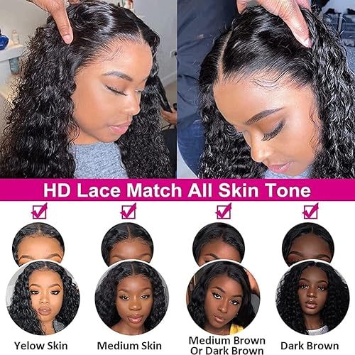 Miniatura 3 de AUOCATTAIL Pelucas de encaje frontal de cabello humano ondulado profundo, prearrancado, sin pegamento, densidad del 180%, pelucas frontales
