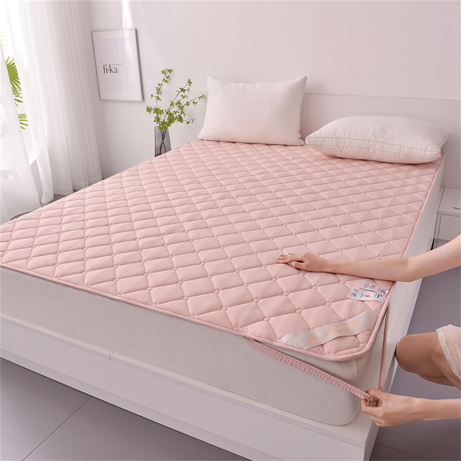 Odot Coprimaterasso Protettivo Tinta Unita, Coprimaterassi Singolo Matrimoniale con 4 Angoli Elasticizzati, Proteggi Materasso Trapuntato, Adatto per Materasso (200x220cm,Rosa D)