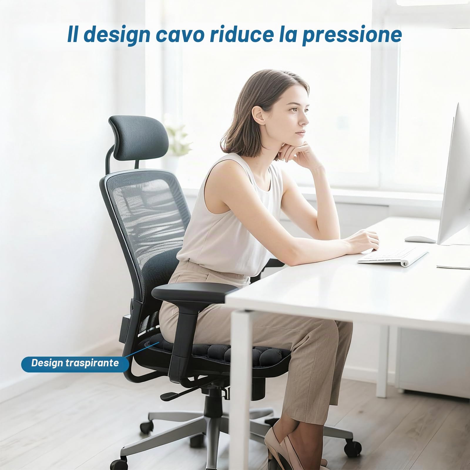 Cuscino Antidecubito, Cuscino per Sedia a Rotelle Gonfiabile con Celle d'Aria 3D per Sollievo da Pressione e Dolore, per Ufficio, Auto, Poltrona, Viaggio (45x40cm, Nero)