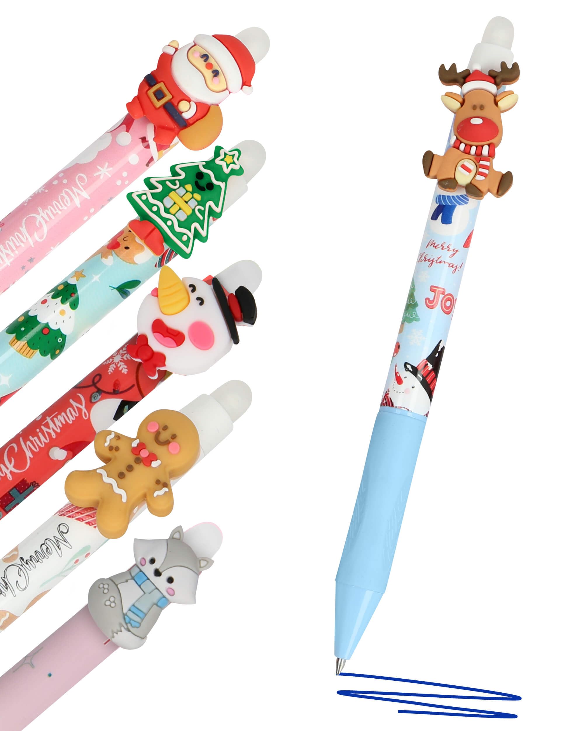Lot De 5 Stylos Gel Effaçables 0.6mm - Motifs Animaux (pingouin, Lapin...) - Gomme à Friction, Encre Thermique