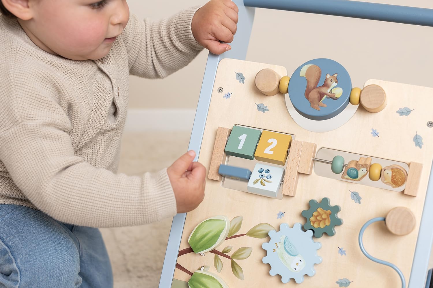 Little Dutch Forest Friends 7232 - Carrito de madera para actividades de madera, color azul