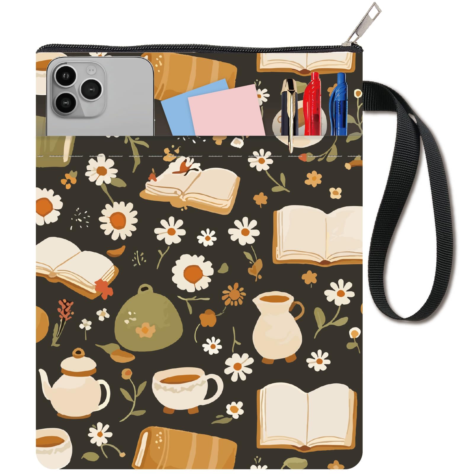 CRASPIRE Flower Book Covers Teapots Sleeve Protector for Paperbacks Washable Fabric Cloth Cover with Zipper and Extra Pocket Lovers Classmate Gifts — image 1