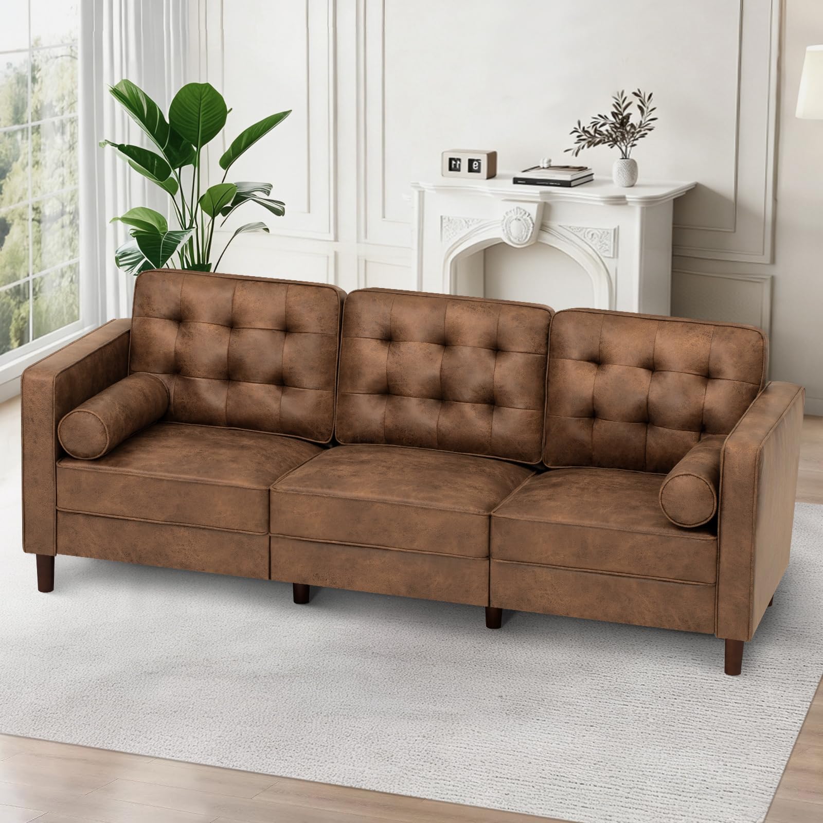 Best Suede Couch Picks for 2026 1 Lesofair 84' Suede Leather Modern Sofa with Bolster Pillows, Brown — product photo