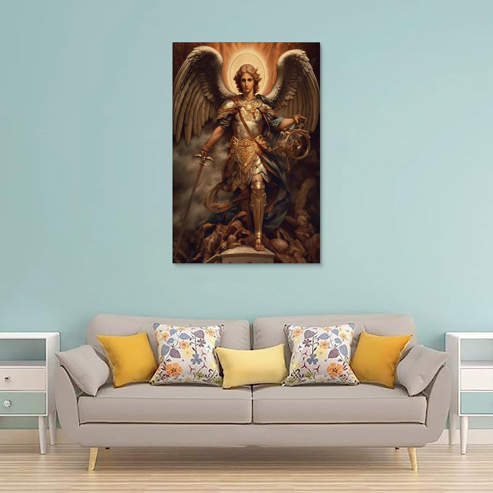 絵画原画Xmasセール｜大天使ミカエルの羽(金)開運絵画B5金額縁付き天使