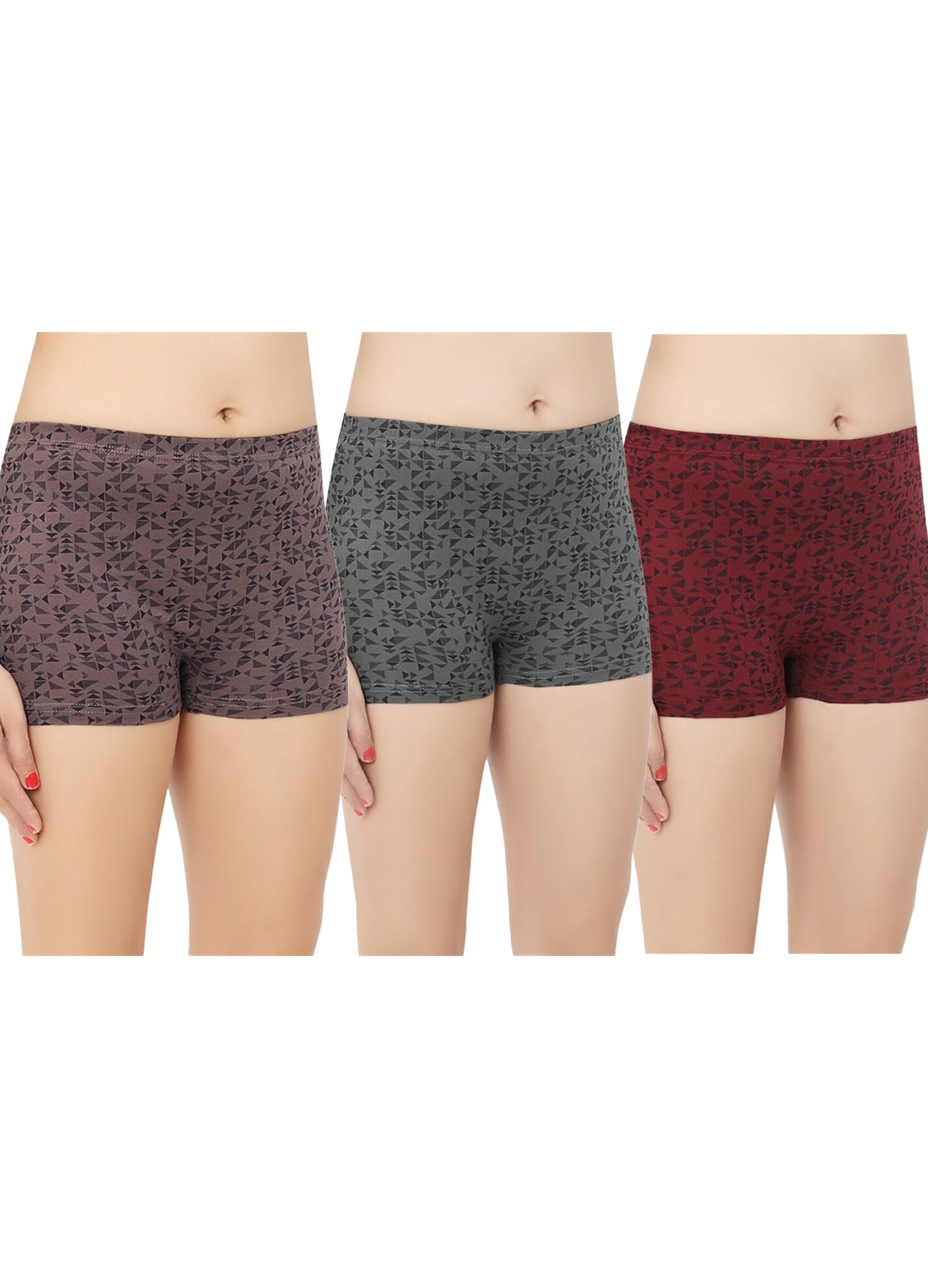 Teens Cotton Medium Waist Inner Elastic Printed Boy Shorts Panty- Olive (Pack of 3) (Prints May Vary)-image-42