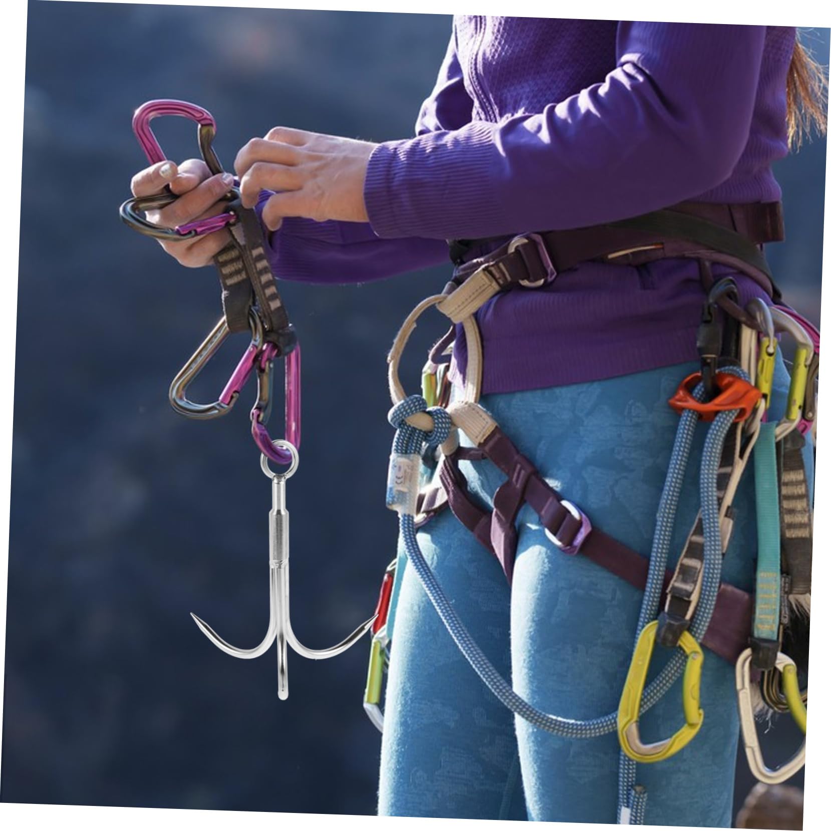 Gancho De Agarre De Tres Puntas De Acero Inoxidable con Cuerda De 10 Metros para Pesca Al Aire Libre Escalada Y Rescate Herramienta Versátil De Supervivencia 5.90 X 4.92 Pulgadas