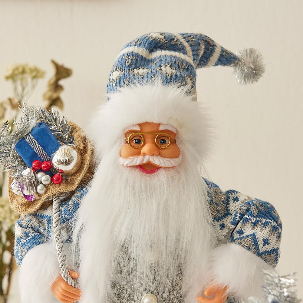 JAWSEU Figuras de Papá Noel de 60 cm Adorno navideño Figura de Papá Noel de pie Estatua Tradicional de Papá Noel muñeco de Adorno con Bolsa de Regalo para Ventana Mesa Chimenea decoración navideña