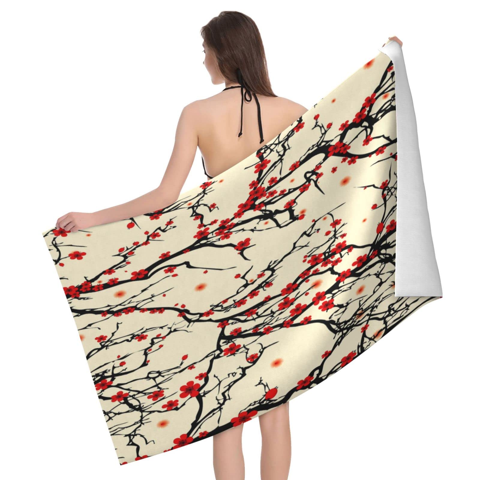 Lawenp Japanese Garden Flower Beach Towel, Lightweight Sand Free Quick Dry Microfiber Absorbent Bath Towel for Kids, Adults, Swimming, Bath, Yoga, Pool, Travel, Camping 32"X52"
