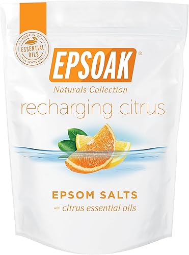 Epsoak Sal de Epsom de 2 libras USP sulfato de magnesio con aroma cítrico, bolsa de sal de Epsom resellable, fabricada en los Estados Unidos,