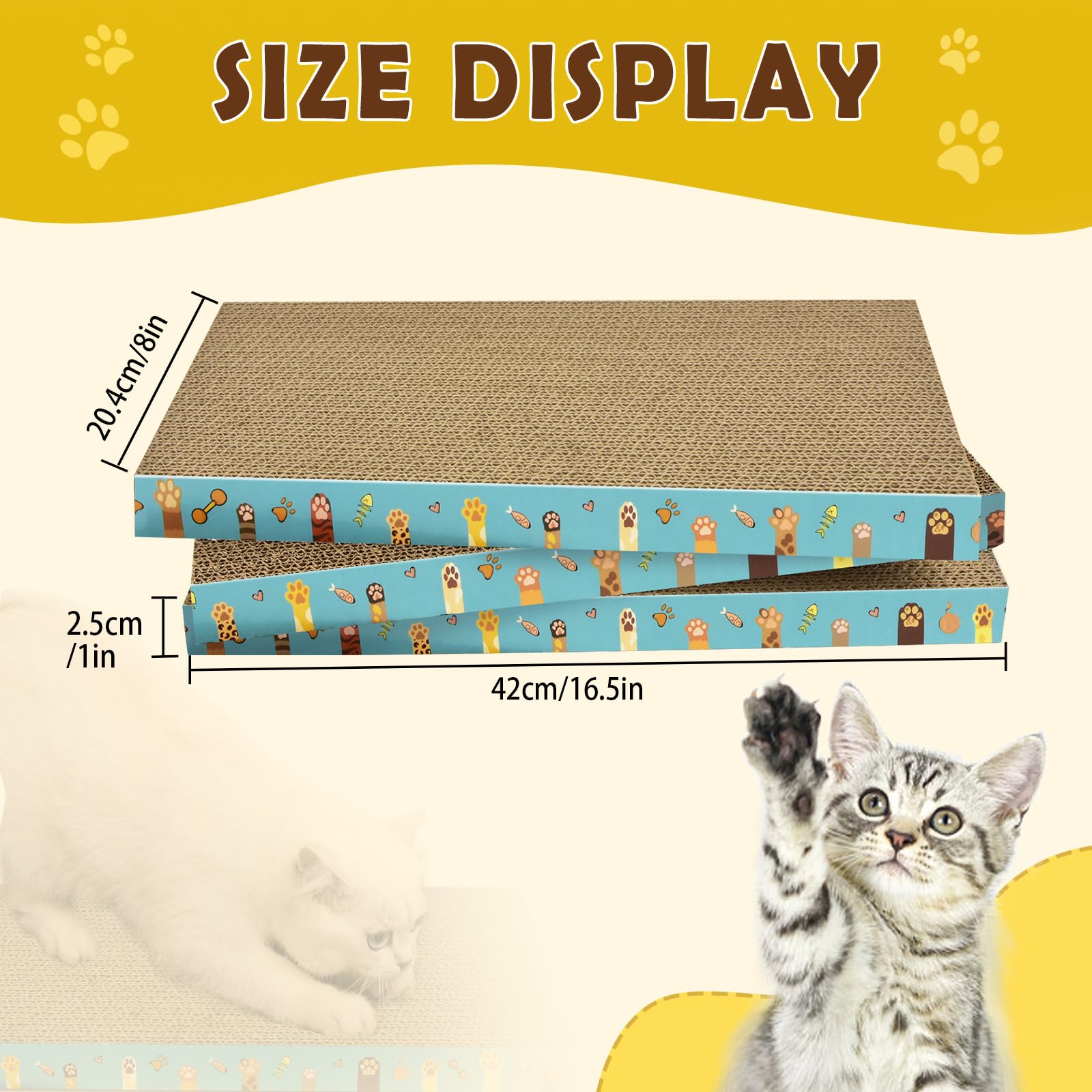 Rascador de cartón para gatos, paquete de 3 almohadillas reversibles para rascar gatos duraderos para gatos de interior para proteger los muebles (patas de gato)