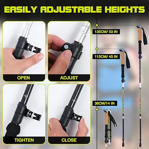 Miniatura 5 de Bastones de senderismo plegables para senderismo, bastones ligeros y ajustables con aluminio 7075, antigolpes, bloqueo rápido y agarres de corcho