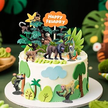 16 Piece Monkey Set Realistic Primate Mandrill Lemur Gorilla Sloth with Trees for Kids Education, Birthday Decoration & School Projects