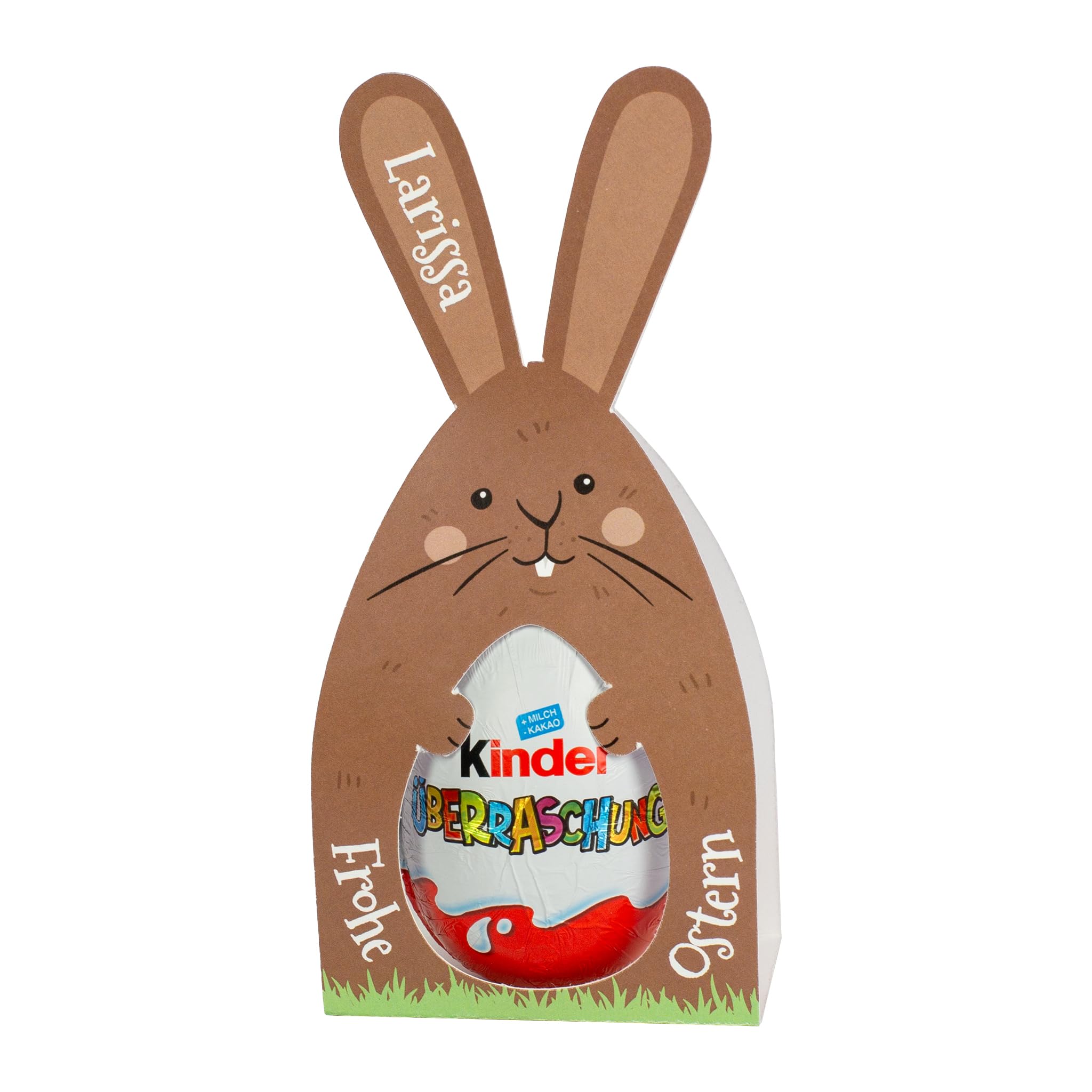 Herz & Heim® Überraschungsei mit personalisierter Geschenkverpackung zu Ostern – Individuelles Ostergeschenk mit Name – Banderole mit Ü-Ei – Geschenk zu Ostern mit Namensaufdruck (Hase)