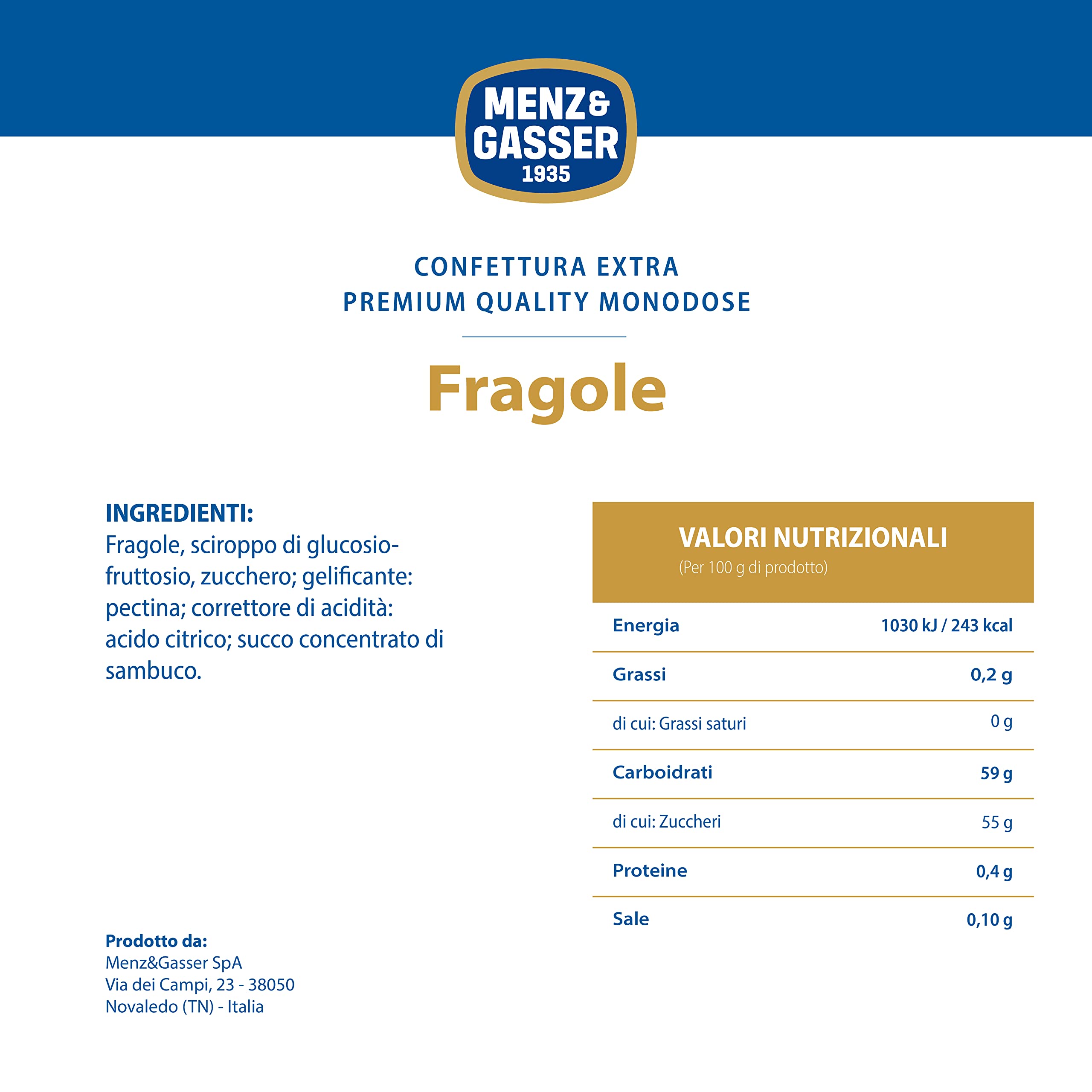 Menz&Gasser Confettura Extra di Fragole Monodose Premium Quality, con Frutta di Alta Qualità, 48 Vasetti x 28 g