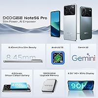 Vista 2 de DOOGEE Note 56 Pro Android 16 Teléfono desbloqueado con Gemimi AI, teléfono celular de 32 GB+128 GB/2 TB, batería de 6150 mAh, 6.56 pulgadas HD+90Hz