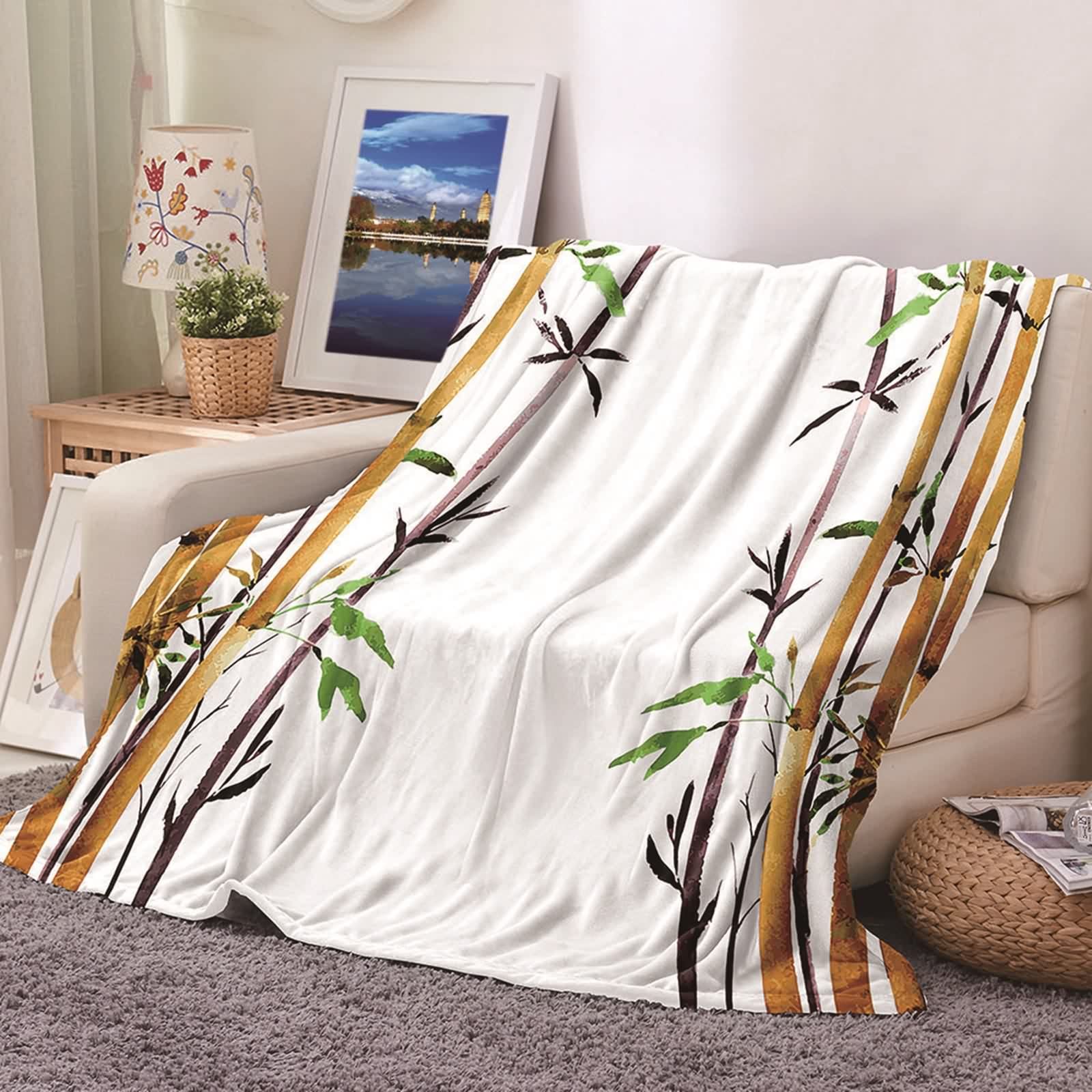 Couverture polaire flannel imprimé de plantes KnSam plaid doux lit canapé 80x120