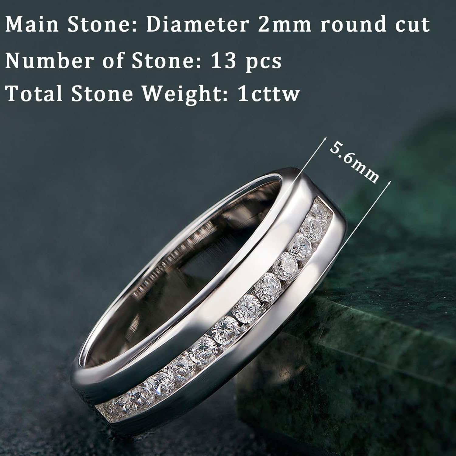 Mens Lab-Created Moissanite Wedding Band 1ct 13 Round Cut Engagement Ring 925 Sterling Silver Size 7-14 - Image 2