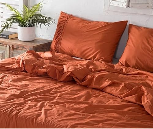 Miniatura 3 de Funda de edredón de algodón con borlas, funda de edredón de algodón lavado, color naranja óxido, funda de edredón para mujer, funda de edredón