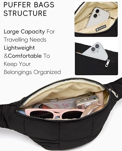 Miniatura 3 de WESTBRONCO Riñoneras para mujer y hombre, bolsa de cinturón con bolsillos con cremallera, riñoneras de moda, bolsas de cintura ligeras de 1L con