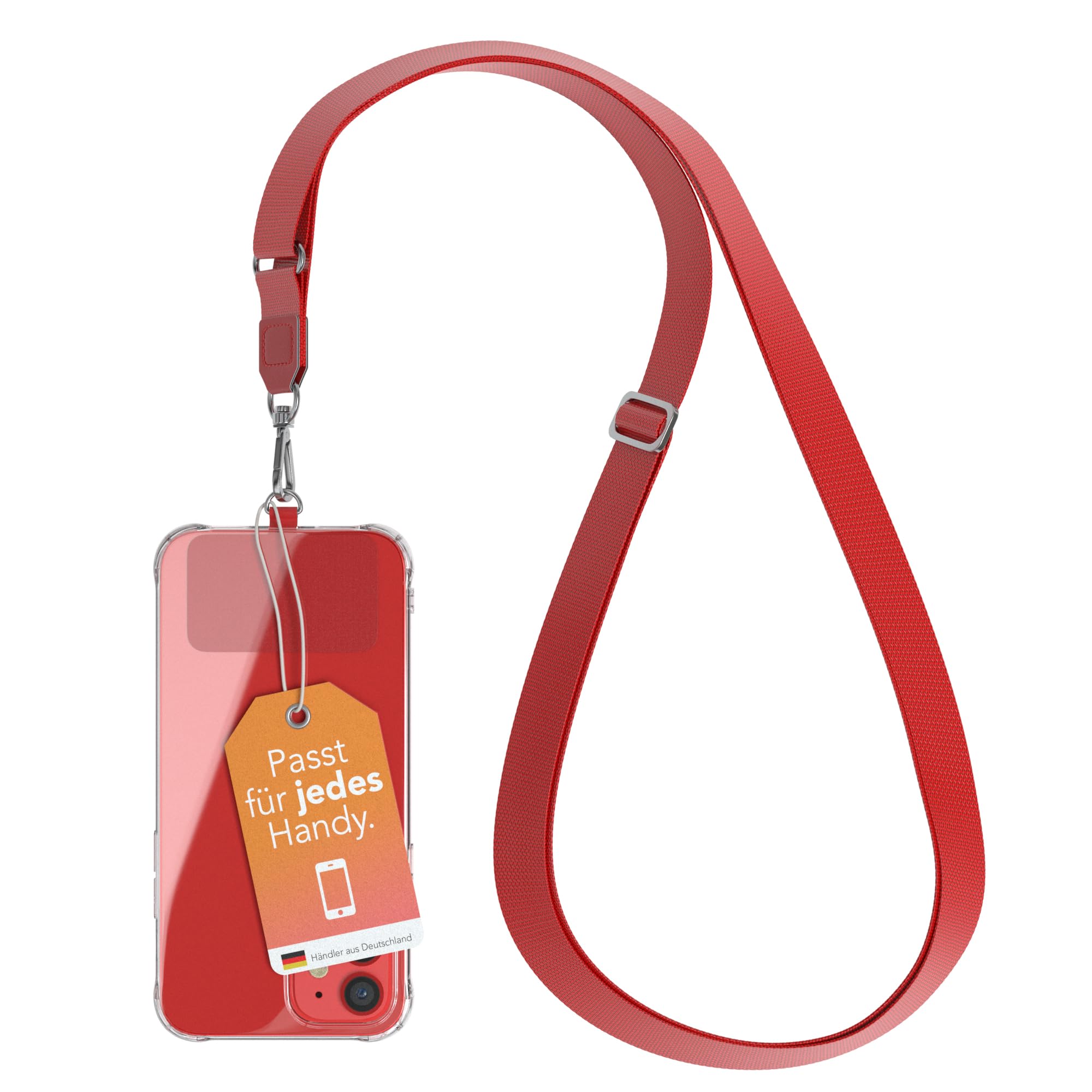 EAZY CASE Universal Handykette – Handykette zum Umhängen, Rot, verstellbar