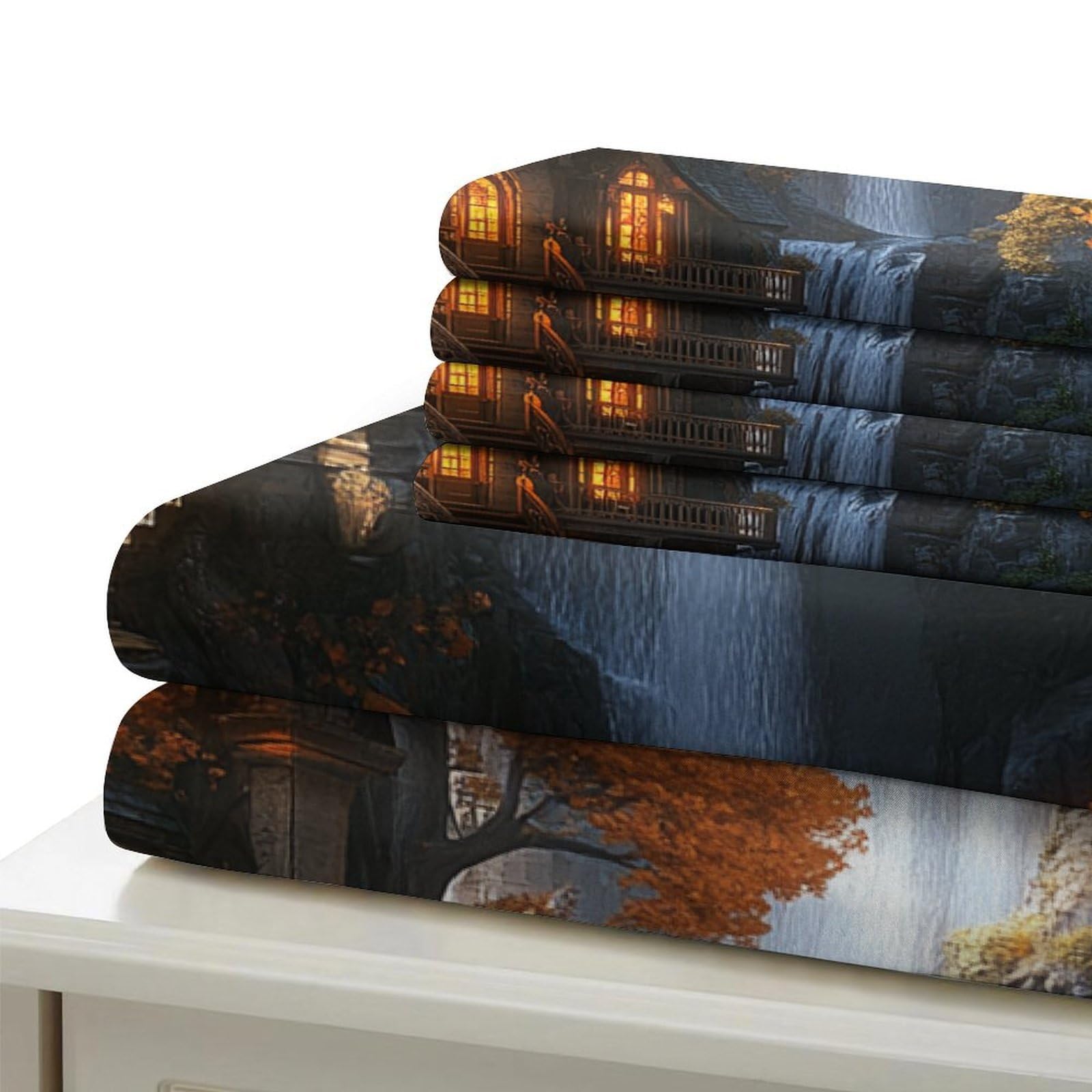 Casa sull'albero fantasy Impressione 3D 3 pz coperteletto Fantasia in stile cottage fodera per edredone microfibra morbida antiacari per bambini adolescenti donne King（220x240cm）