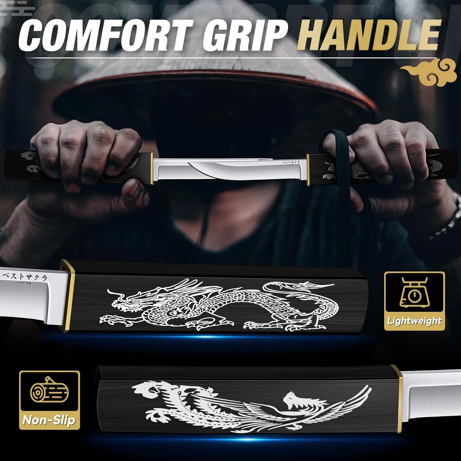 Purple Dragon Tanto Fixed Blade Knife,Outdoor Bushcraft and Survival Knife,Full Tang Outdoor Knives 2 in 1,Ideal for Camping,Hiking-Outdoor Knives Christmas Gift for Men and Women - Image 4