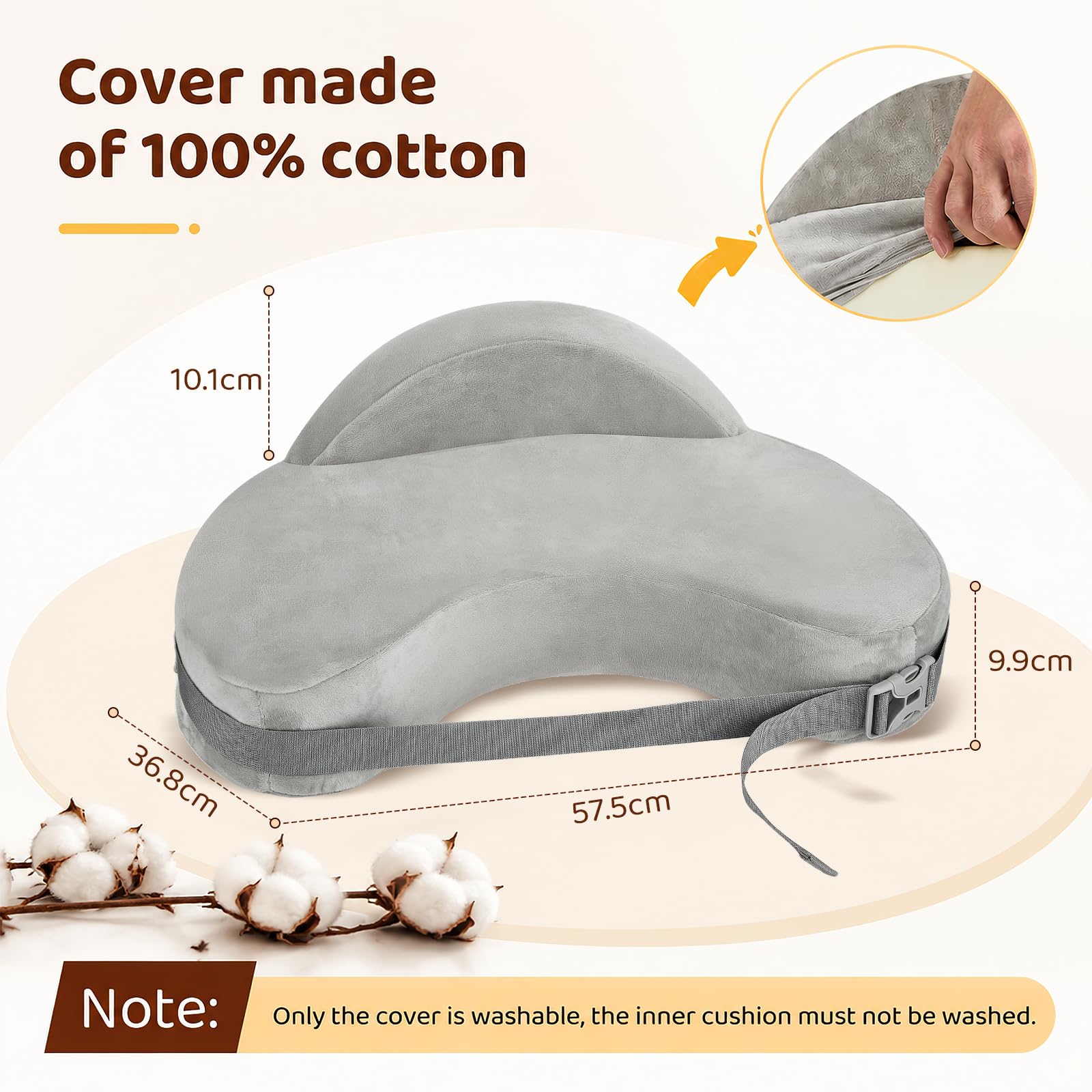 Cuscino per Allattamento in Memory Foam con Barriera di Sicurezza,Cintura Regolabile,Copertura Rimovibile e Lavabile,Cuscino Ergonomico Mini per Neonati,Supporto per Mamma