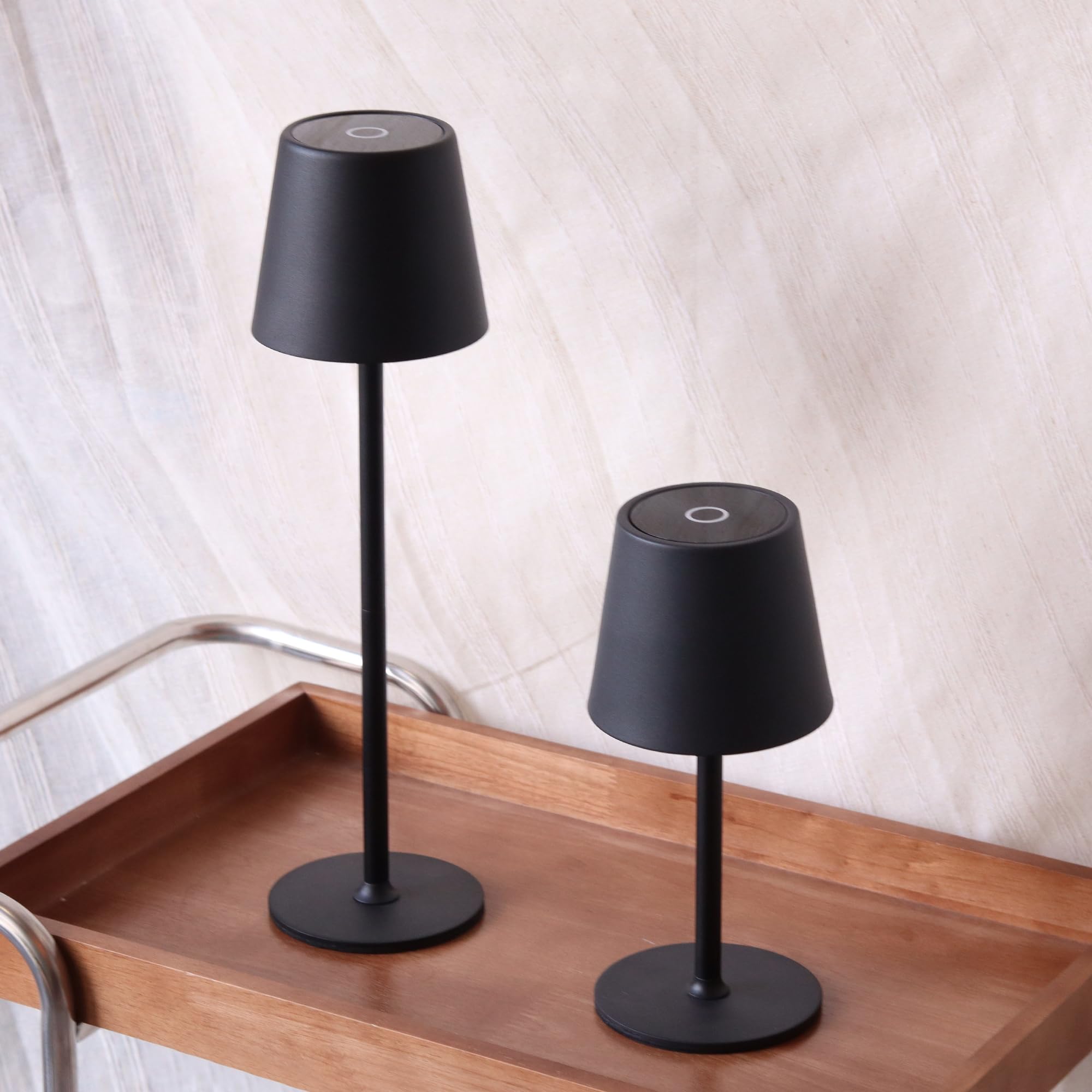 DILUMEN LED Battery Table Lamp, Wireless Touch Control, Dimmable, 3000 K/4000 K/6500 K, Three Colour Temperatures, Table Lamp with USB Charging Cable, for Bedroom, Work, Bar, Restaurant (Black 2ps)