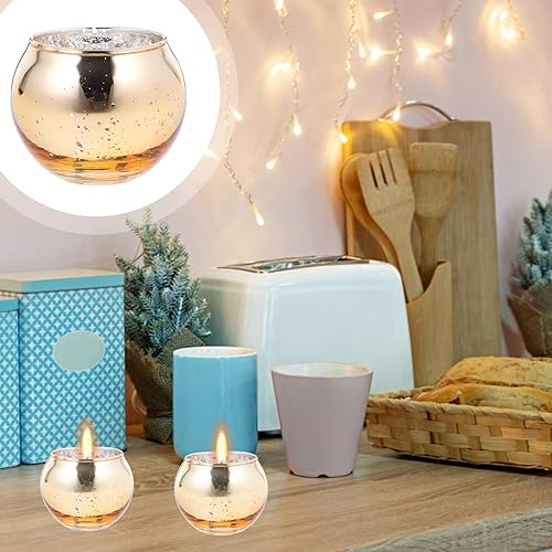 Miniatura 5 de HOMSFOU Portavelas de cristal, 12 piezas de soportes vacíos para velas en tarro de vela votiva, candelabro, mesa de Navidad, centro de mesa para el