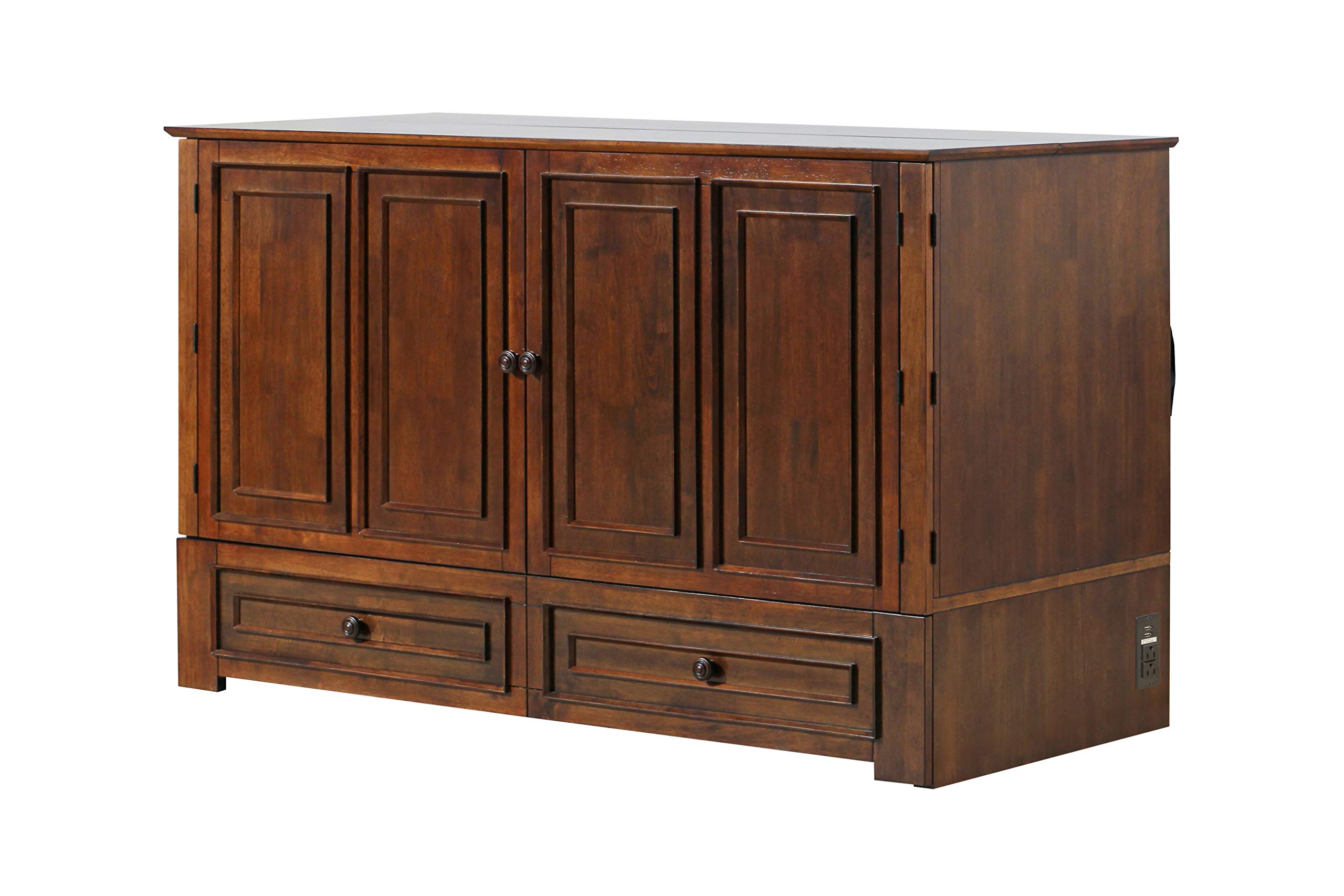 Mega Solutions Emurphybed Paradiseo Murphy Cabinet Chest Bed with Charging Station 8 Inch, Queen (Tobacco)