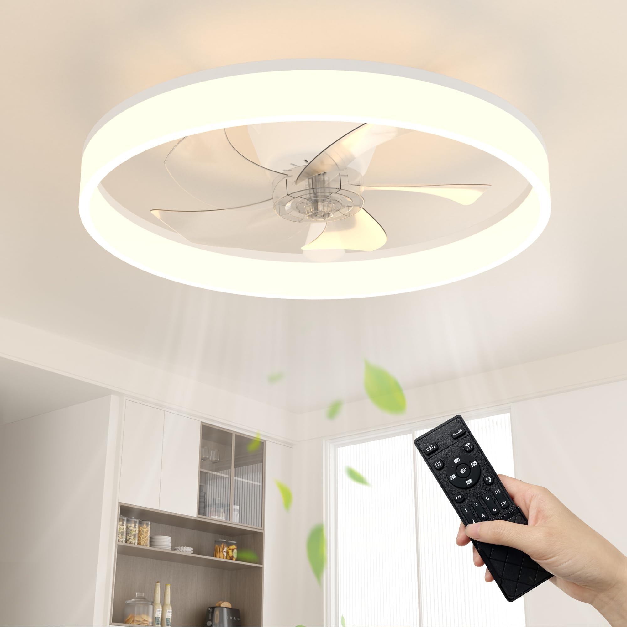 NIORSUN 50cm Ceiling Fans with Lights and Remote, 6 Speeds Modern Smart LED Ceiling Fan Light, 3000K-6500K Dimmable Quiet Fan Lights Ceiling for Bedroom Living Room Dining Room (White)Recycled Claim Standard Blended