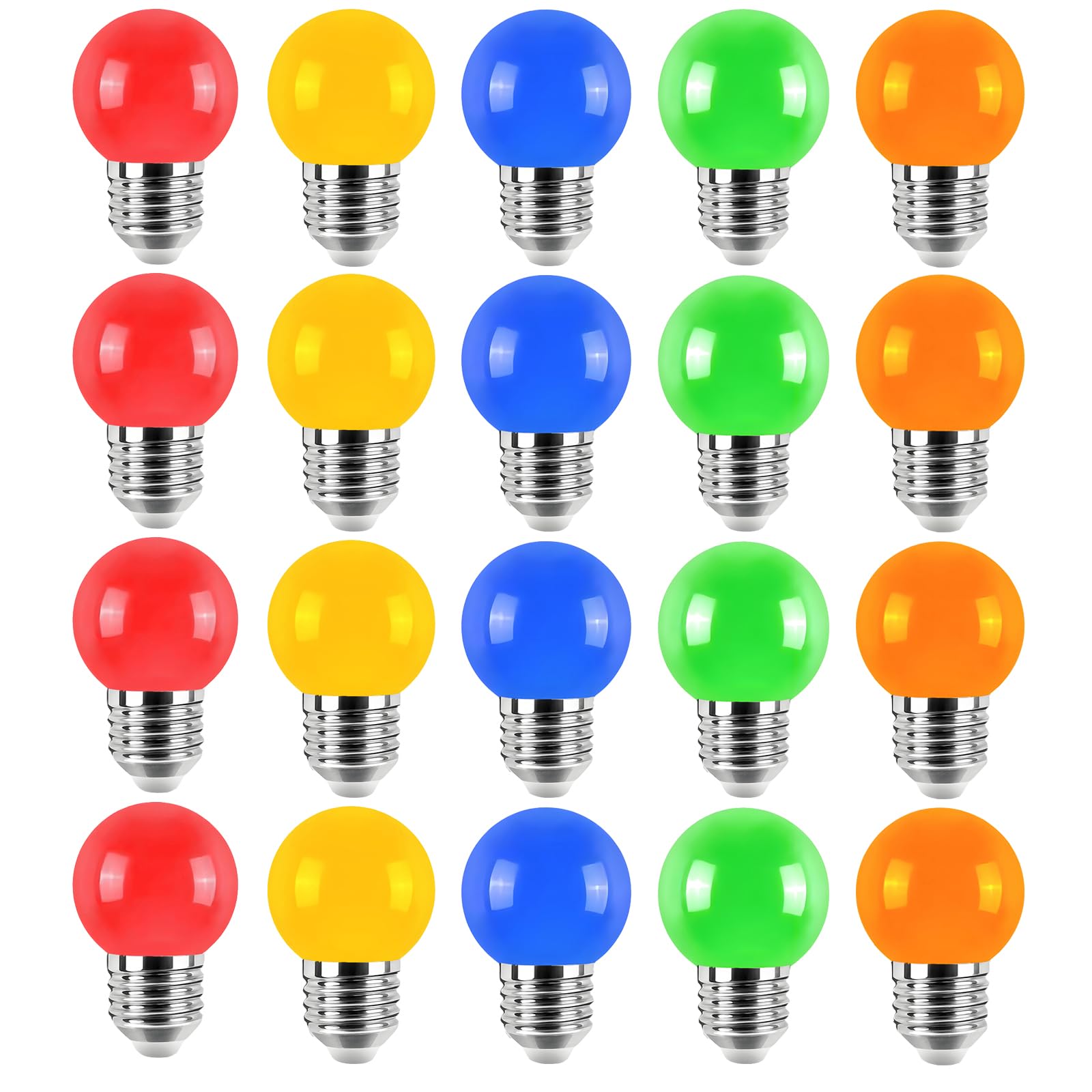 Jitouhu 20 Pack e27 led Coloured Light Bulb, red, Yellow, Bule, Green, Orange, Golf Ball Lamp, Non-dimmable,This Decorative Light Bulb is Suitable for Interior Home Decoration and Outdoor Decoration