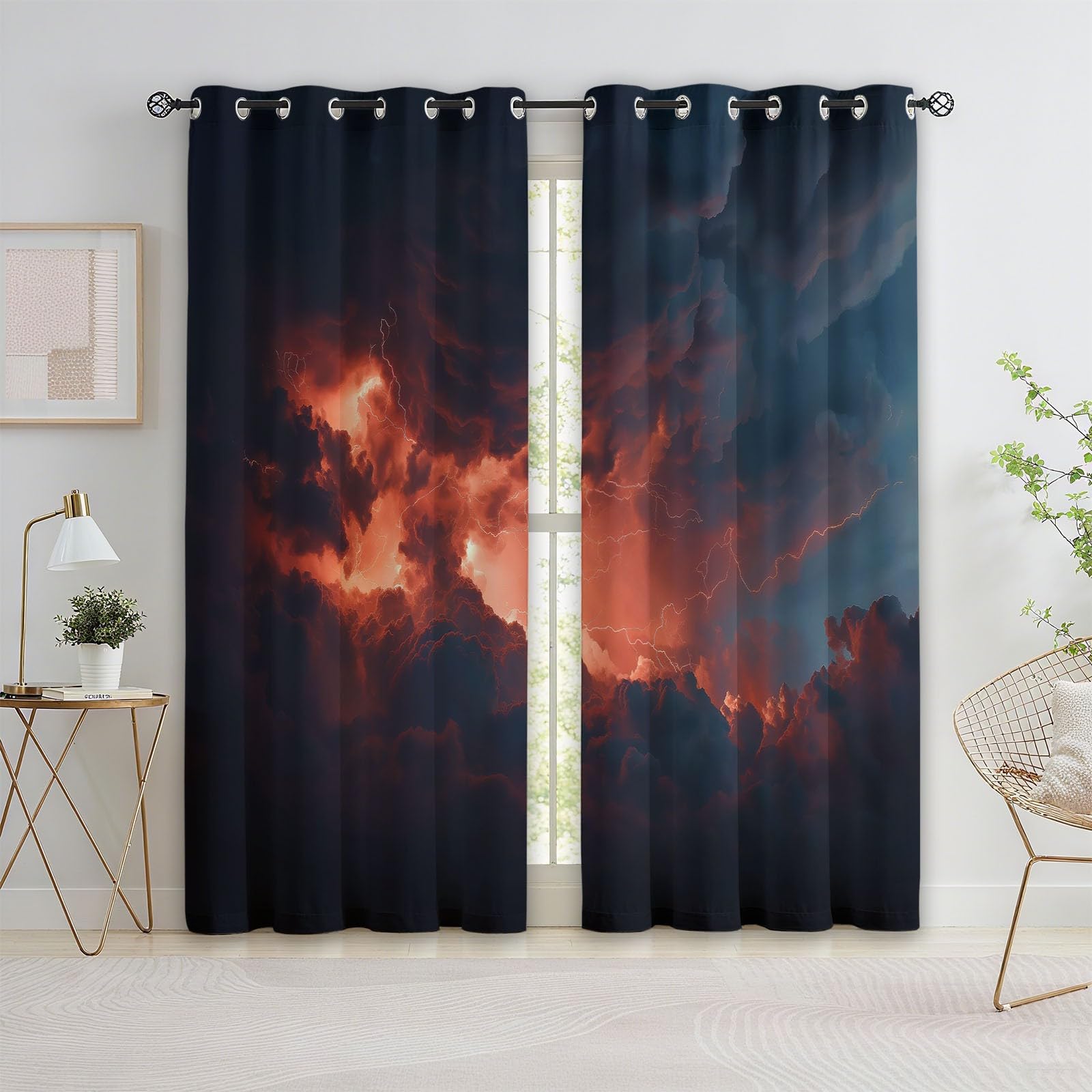 Générique Rideaux Opaques en Nuages Sombres Orage Naturel, Rideau Occultant en Polyester Gris, Rideaux Thermique Isolant Anti-Froid Décoration de Fenêtre pour Salon Chambre Lot de 2 140L x 245H cm