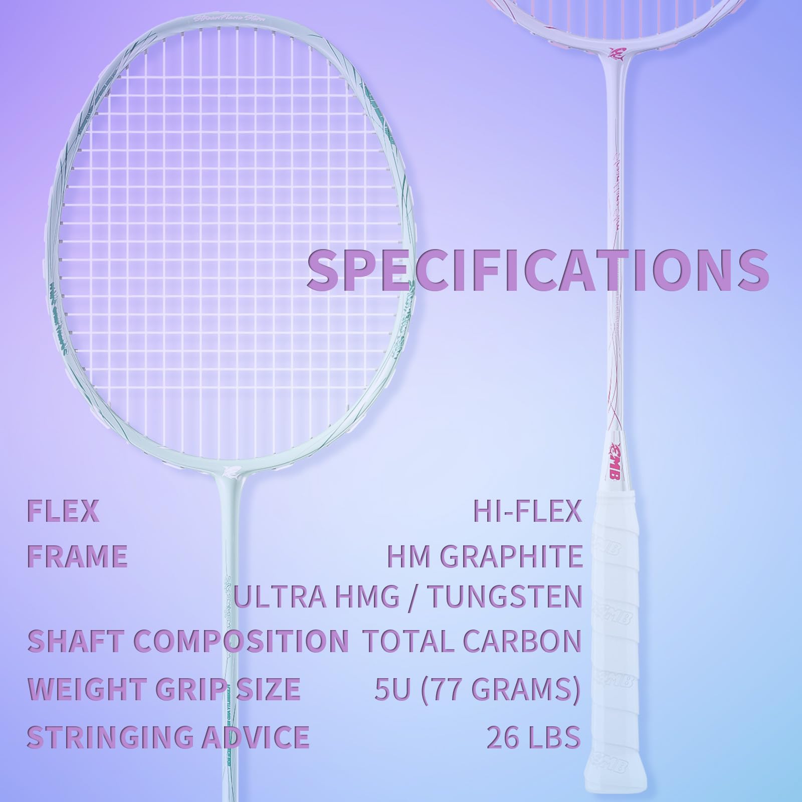 MBFISH Badminton Racket Set with 2 Carbon Fiber Racquets 5U, 3 Shuttlecocks, 2 Replacement Grip Tapes and 2 Carrying Bag - Perfect for Outdoor Games and Gym 5U (Florid+Green)